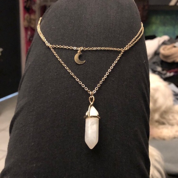 White Crystal Gold Moon Layer Choker - Picture 3 of 5